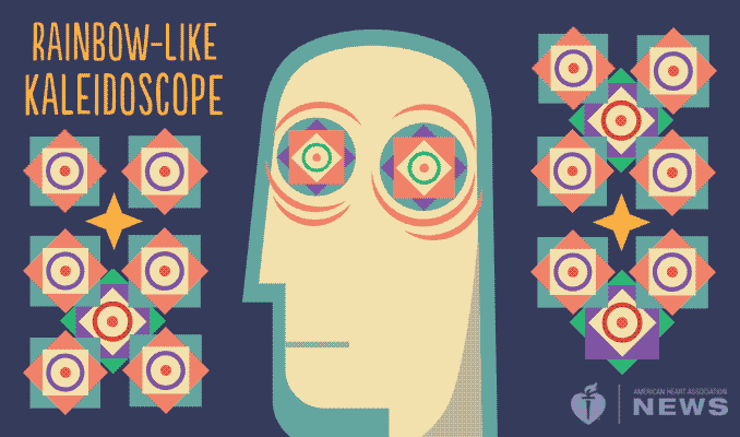 Rainbow-like kaleidoscope vision.