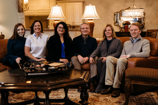 AHA president Dr. John Warner, center, with his lifesavers. From left: daughter Lauren Warner, Dr. Tia Raymond, Janie Garza, wife Lisa Warner and son Jacob Warner.</