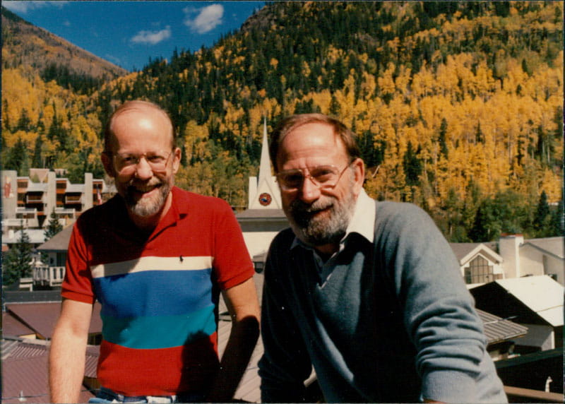 Cass Wheeler (left) and Dudley Hafner in the 1970s, when they worked together in the Texas affiliate. (Photo courtesy of the Wheeler family)