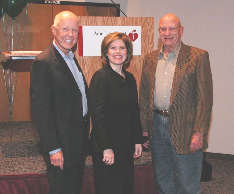 Cass Wheeler (left) with his successor as CEO, Nancy Brown, and his predecessor, Dudley Hafner. (American Heart Association)