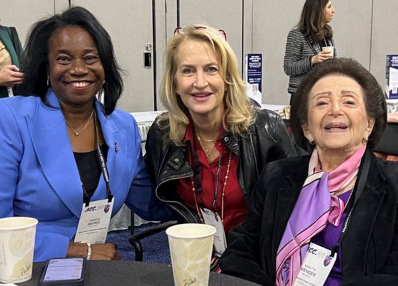 Dr. Stacey Rosen (center) joined Dr. Jennifer Mieres (left) and Dr. Nanette Wenger, the patriarch of women's heart health studies, at a cardiology conference. (Photo courtesy of Dr. Stacey Rosen)