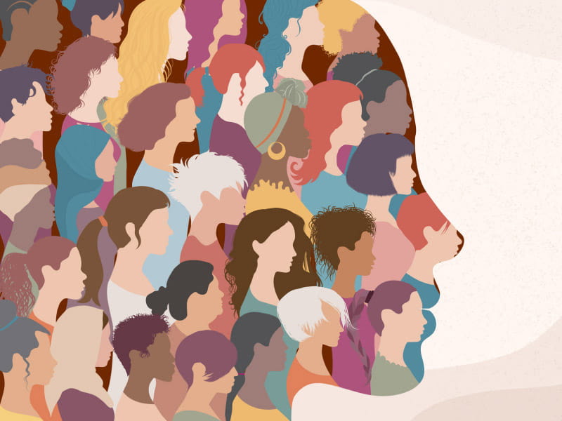 an illustration of many diverse women and girls grouped together