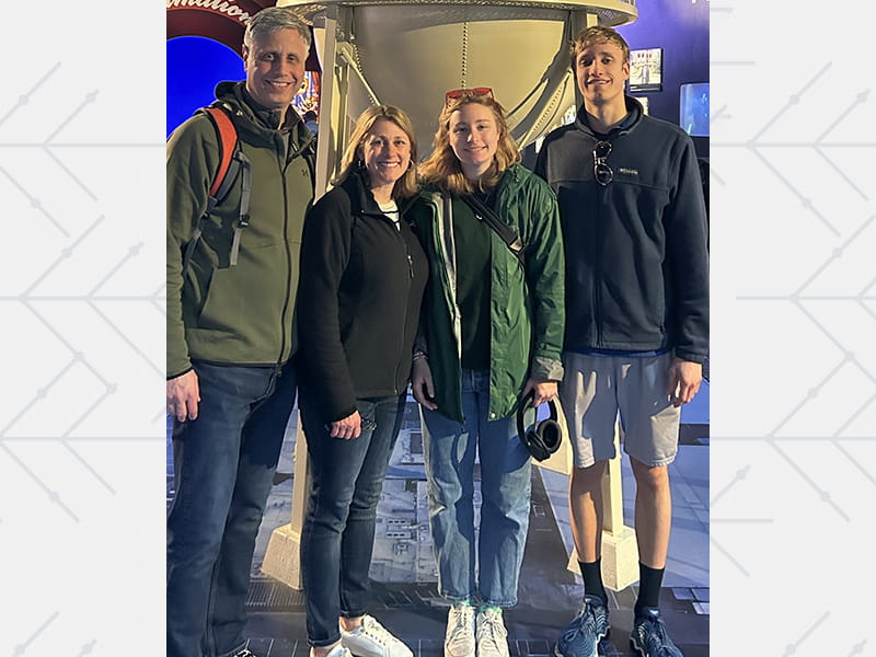 Haley with her parents, Brett and Denise Warren, and brother Carter during their visit to California in 2024.