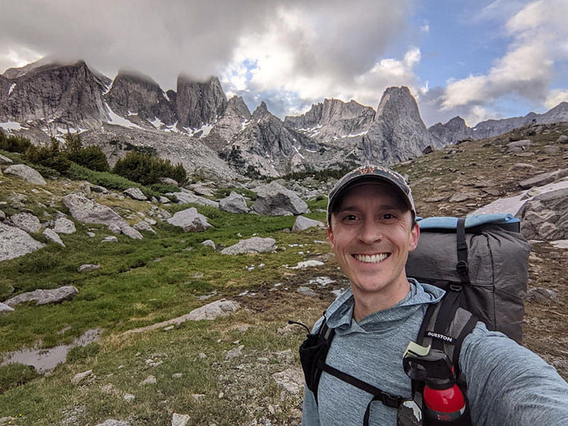 Dr. Micah Battson backpacking at Cirque of the Towers in Wyoming's Wind River range