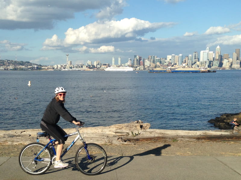Laura Vanderpool riding her bike along the waterfront in Seattle. (Photo courtesy of Laura Vanderpool)