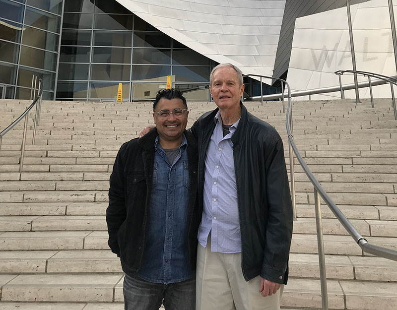Bob Parker (right) reconnected with a former pupil, Jesse Silva, who helped Parker with his writing. (Photo courtesy of Bob Parker)