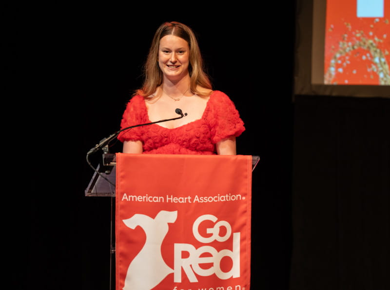 Ellie Breech sharing her story at an American Heart Association Go Red for Women event. (Photo courtesy of the Breech family)