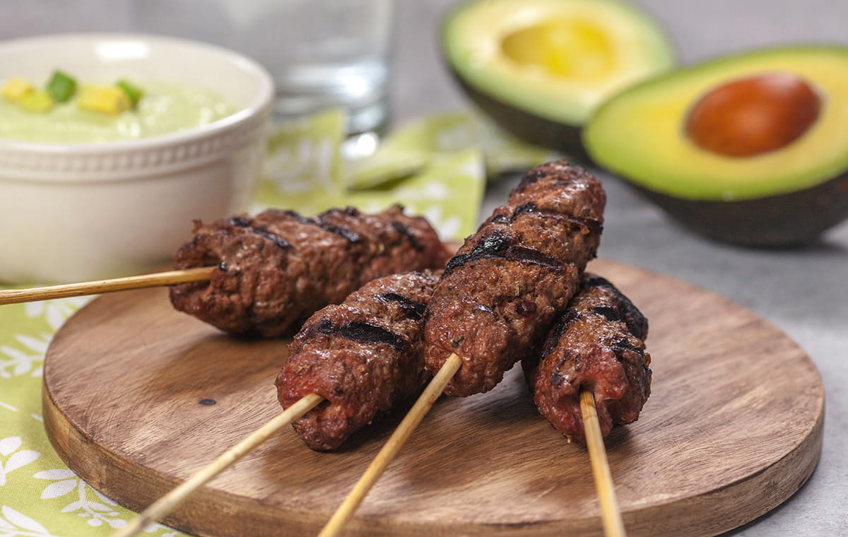 Beef Kababs with Avocado Tzatziki Sauce