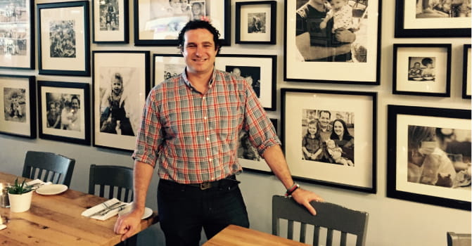 Mark Hinkle at Olive + Oak, a restaurant named after his son Oliver and co-owner Greg Ortyl’s son Oakes.