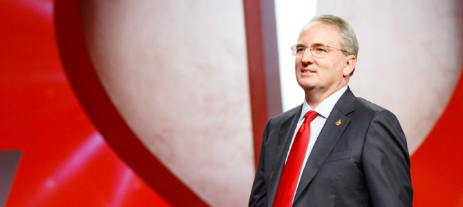 American Heart Association President John Warner, M.D., at his presidential address Sunday at the organization's Scientific Sessions.