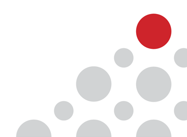 An arrangement of large and small grey dots with one large red dot at the top