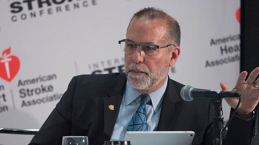 Dr. Ralph Sacco during a media briefing at the 2018 International Stroke Conference in Los Angeles. (Photo by Phil McCarten/AHA)
