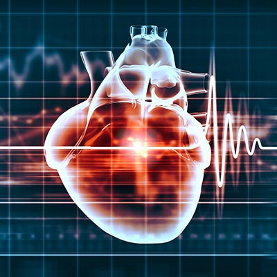 Futuristic graphic representation of a heart with an EKG heartbeat