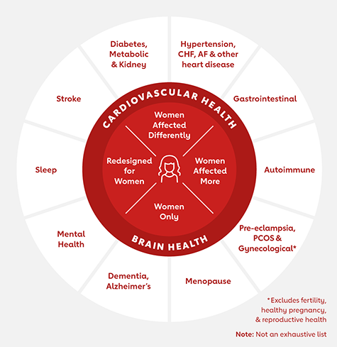 Infographic showing health conditions the Go Red Fund focuses investments on